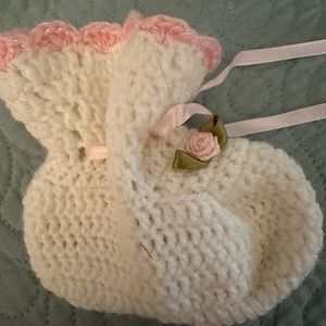 Adorable, hand-knit, baby girl booties